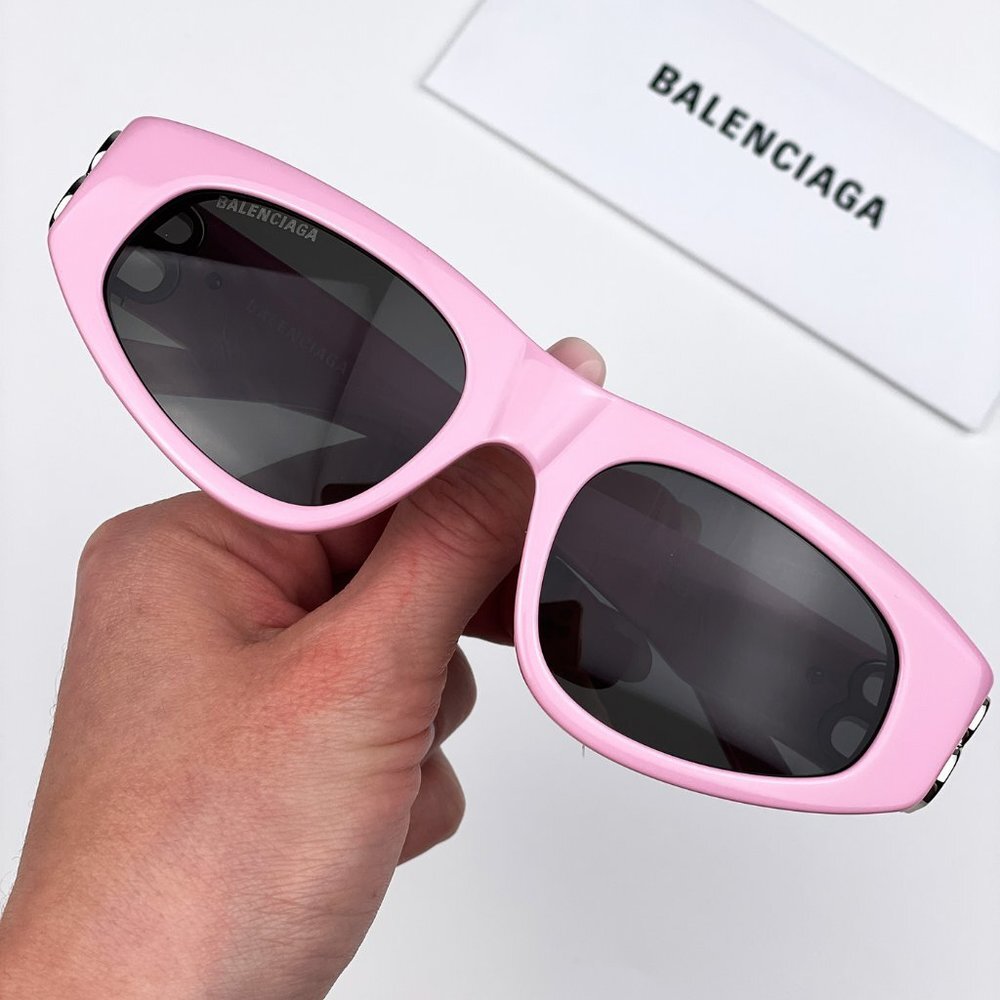 Balenciaga BB0095S 013 BRAND NEW Suglasses Light Pink Silver Grey Cat Eye Unisex - Picture 2 of 15